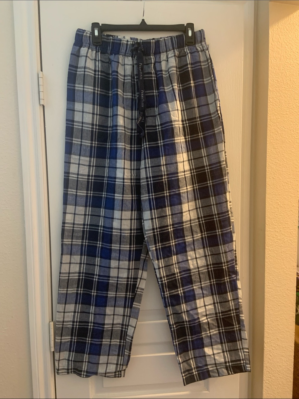 Perry Ellis Blue Portfolio , Navy , White and  Gray Plaid Pajama Pants